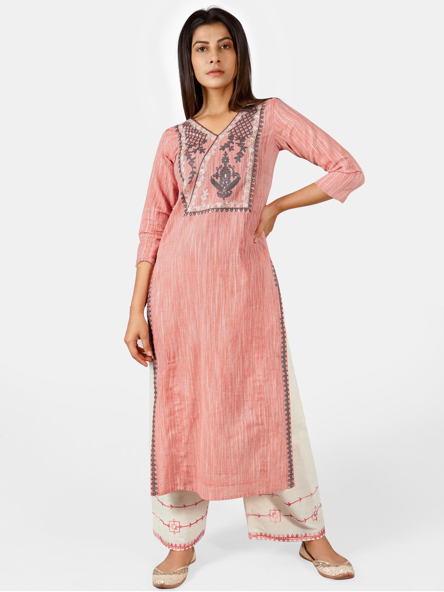 Solid Floral Cut-work Embroidered Straight Fit Kurta with Palazzo - Pi –  FASHOR